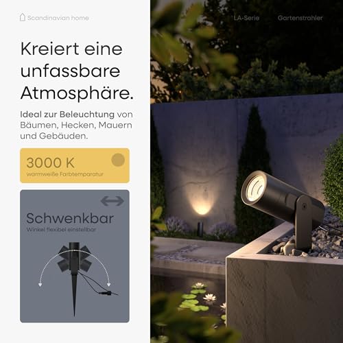 Scandinavian home Gartenbeleuchtung 4er Set - 12V LED Gartenstrahler mit Erdspieß, IP65 Wasserdicht, 3000K Warmweiß, Strahler Außen - Erweiterbare Gartenbeleuchtung mit Strom für Garten & Wege – Bild 3