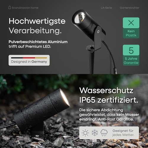 Scandinavian home Gartenbeleuchtung 4er Set - 12V LED Gartenstrahler mit Erdspieß, IP65 Wasserdicht, 3000K Warmweiß, Strahler Außen - Erweiterbare Gartenbeleuchtung mit Strom für Garten & Wege – Bild 4