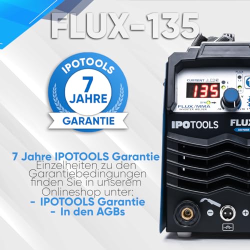 IPOTOOLS FLUX-135 Fülldraht Schweißgerät Ohne Gas 135A – 3-in-1 FLUX/ARC/MMA Inverter Schweißgerät mit Synergischem Drahtvorschub, IGBT, 230V, Kompakt & Tragbar – 7 Jahre Garantie – Bild 4