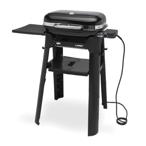 Weber Lumin Compact Tragbarer Kompakter Elektrogrill mit Stand/Anbraten, Räuchern, Dämpfen, Kochen und Warmhalten, Bis zu 315 °C, Porzellanemaillierte Gusseisenroste, 43 x 32 cm Grillfläche, Schwarz – Bild 2