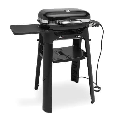 Weber Lumin Compact Tragbarer Kompakter Elektrogrill mit Stand/Anbraten, Räuchern, Dämpfen, Kochen und Warmhalten, Bis zu 315 °C, Porzellanemaillierte Gusseisenroste, 43 x 32 cm Grillfläche, Schwarz – Bild 3