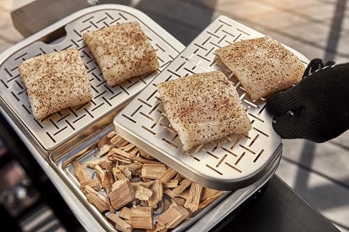 Weber Lumin Compact Tragbarer Kompakter Elektrogrill mit Stand/Anbraten, Räuchern, Dämpfen, Kochen und Warmhalten, Bis zu 315 °C, Porzellanemaillierte Gusseisenroste, 43 x 32 cm Grillfläche, Schwarz – Bild 8