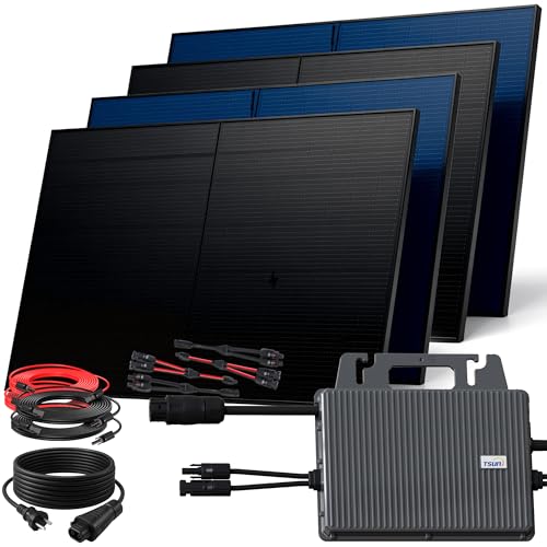 SUNNIVA 2000W Balkonkraftwerk BIFAZIAL FULLBLACK komplett Steckdose TSUN 800W Wechselrichter, PV Solaranlage, 4x 500W Glas-Glas Solarmodule, inkl. 5m Kabel, Bluetooth WIFI, Komplettset