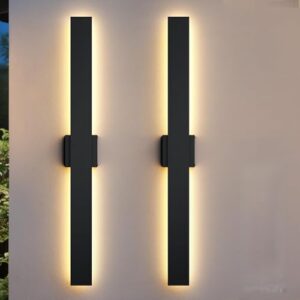 Zihoi 2 Pack 150CM Moderne Wandleuchte Aussen, 3000K 4000K 5000K 10% -100% Dimmbare Wandlampe, IP65 Wasserdichte Outdoor Wandleuchte Für Haus, Veranda, Garage, Patio, Hof, Eingang Schwarz