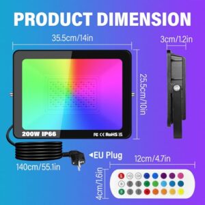 Alternative view of RIGIDON 2x 200W RGB LED Strahler APP-Steuerung, 20000LM RGBW Farbwechsel Flutlicht, Smart Dimmbar Timer Bunt Fluter Lampe Für Party Garten Baum Landschaft, Disco Feiern, Außen/Innen Wasserdicht IP66