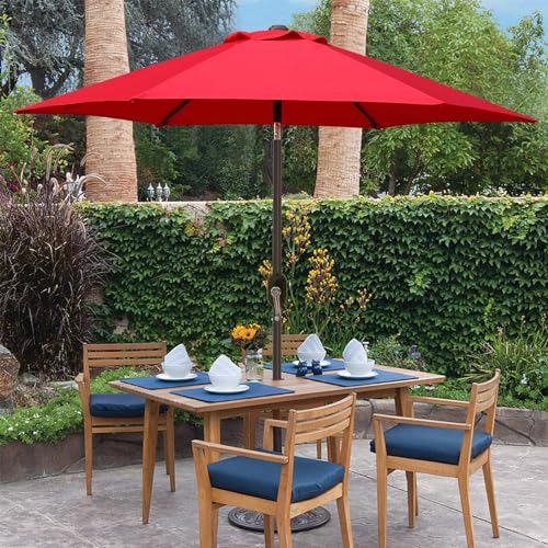 Blissun Terrassenschirm, 2,3 m, mit Druckknopfneigung und Kurbel, Rot – Bild 5