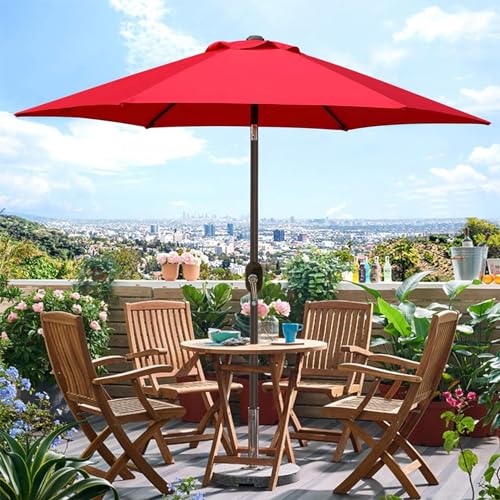 Blissun Terrassenschirm, 2,3 m, mit Druckknopfneigung und Kurbel, Rot – Bild 6