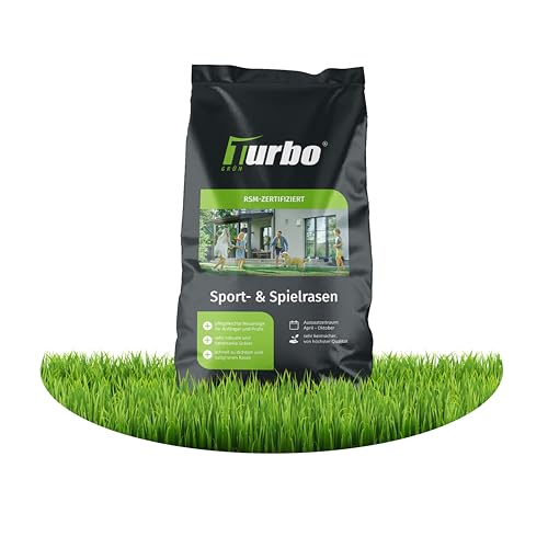 Rasensamen Sport und Spielrasen 250m², Rasensamen schnellkeimend, Grassamen, Sportrasen, Ideal zur Neuanlage, Robust bei Kinder und Tiere, Rasensaat, Spielrasen, RSM Qualität, Turbogrün