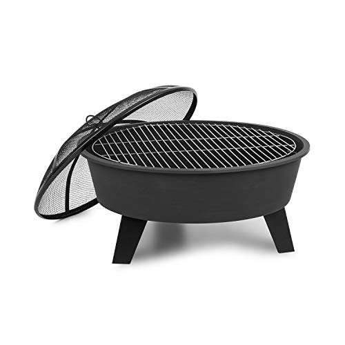 Blumfeldt 2-in-1 Feuerschale - Feuerschale für den Garten mit Edelstahl-Grillrost, Feuerschalen FireView Concept, Funkenschutz, Trageringe, Schürhaken & Grillrost, Stil: Nolana, schwarz