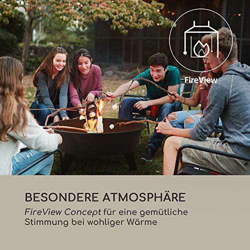 Blumfeldt 2-in-1 Feuerschale - Feuerschale für den Garten mit Edelstahl-Grillrost, Feuerschalen FireView Concept, Funkenschutz, Trageringe, Schürhaken & Grillrost, Stil: Nolana, schwarz – Bild 3
