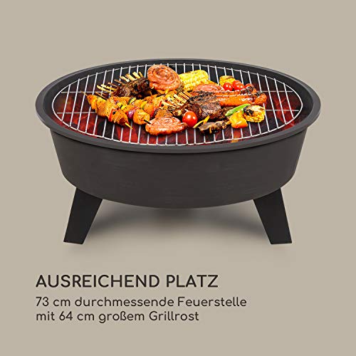 Blumfeldt 2-in-1 Feuerschale - Feuerschale für den Garten mit Edelstahl-Grillrost, Feuerschalen FireView Concept, Funkenschutz, Trageringe, Schürhaken & Grillrost, Stil: Nolana, schwarz – Bild 4