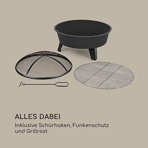 Blumfeldt 2-in-1 Feuerschale - Feuerschale für den Garten mit Edelstahl-Grillrost, Feuerschalen FireView Concept, Funkenschutz, Trageringe, Schürhaken & Grillrost, Stil: Nolana, schwarz – Bild 8