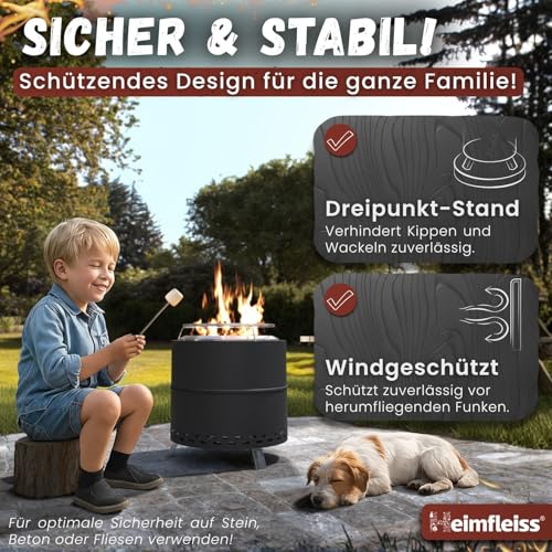 Heimfleiss® Rauchfreie Feuerschale Edelstahl Ø50cm | Feuerkorb mit Grillrost | Feuerschale Rauchfrei für Garten, Camping, Balkon & Terrasse | Rauchfreie Feuerstelle mit Grill | Feuertonne ohne Rauch – Bild 5