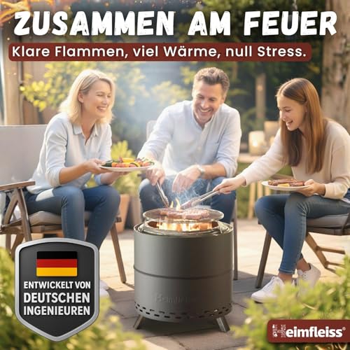 Heimfleiss® Rauchfreie Feuerschale Edelstahl Ø50cm | Feuerkorb mit Grillrost | Feuerschale Rauchfrei für Garten, Camping, Balkon & Terrasse | Rauchfreie Feuerstelle mit Grill | Feuertonne ohne Rauch – Bild 6