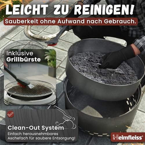 Heimfleiss® Rauchfreie Feuerschale Edelstahl Ø50cm | Feuerkorb mit Grillrost | Feuerschale Rauchfrei für Garten, Camping, Balkon & Terrasse | Rauchfreie Feuerstelle mit Grill | Feuertonne ohne Rauch – Bild 7