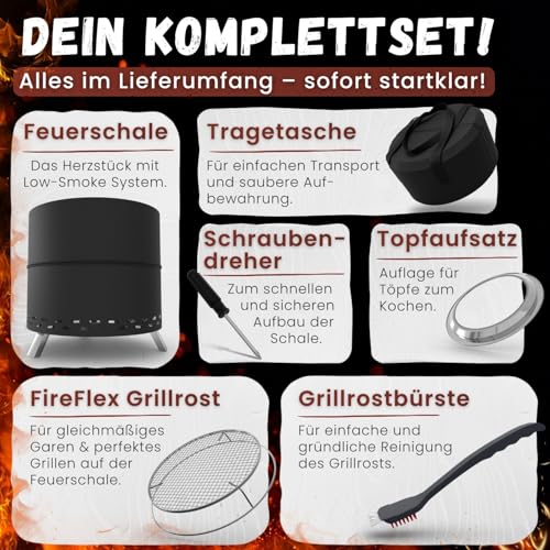 Heimfleiss® Rauchfreie Feuerschale Edelstahl Ø50cm | Feuerkorb mit Grillrost | Feuerschale Rauchfrei für Garten, Camping, Balkon & Terrasse | Rauchfreie Feuerstelle mit Grill | Feuertonne ohne Rauch – Bild 8