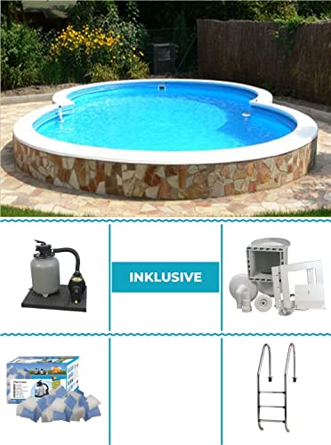 Poolprofi Stahlwandbeckenset Cannes achtform 3,60m x 6,25m x 1,50m Tiefbeckenset Folie 0,6mm blau – Bild 2