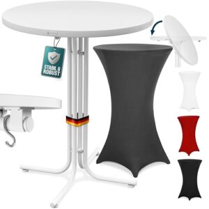 Casaria® Stehtisch mit Husse 80 cm Klappbar Grau Rund Holz Metall Pulverbeschichtet Wetterfest Hoch Set Hochzeit Bistrotisch Bartisch Garten Tisch