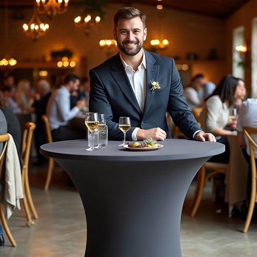 Casaria® Stehtisch mit Husse 80 cm Klappbar Grau Rund Holz Metall Pulverbeschichtet Wetterfest Hoch Set Hochzeit Bistrotisch Bartisch Garten Tisch – Bild 2