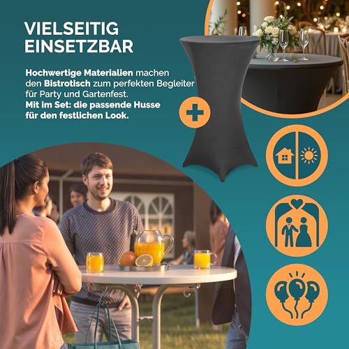 Casaria® Stehtisch mit Husse 80 cm Klappbar Grau Rund Holz Metall Pulverbeschichtet Wetterfest Hoch Set Hochzeit Bistrotisch Bartisch Garten Tisch – Bild 4