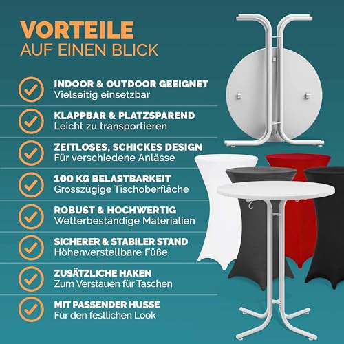 Casaria® Stehtisch mit Husse 80 cm Klappbar Grau Rund Holz Metall Pulverbeschichtet Wetterfest Hoch Set Hochzeit Bistrotisch Bartisch Garten Tisch – Bild 8