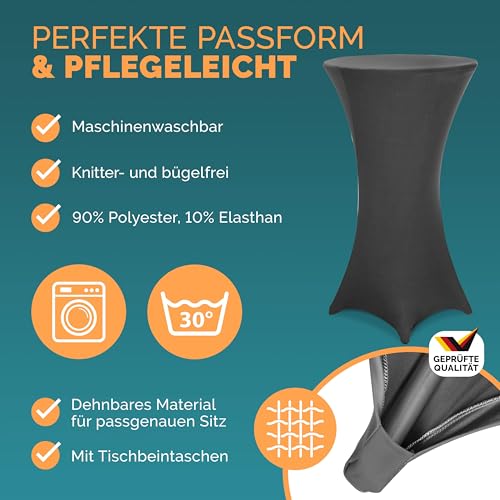 Casaria® Stehtisch mit Husse 80 cm Klappbar Grau Rund Holz Metall Pulverbeschichtet Wetterfest Hoch Set Hochzeit Bistrotisch Bartisch Garten Tisch – Bild 9