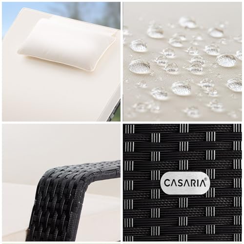 Casaria® Sonnenliege 2er Set mit Rollen 7cm Auflage Extra Breit 90cm Gartenliege Wetterfest 165kg Belastbar Terrasse Balkonmöbel Liegestuhl Schwarz Creme – Bild 4
