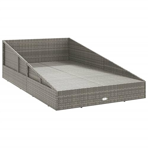 vidaXL Gartenbett für 2 Personen Sonnenliege Doppelliege Gartenliege Relaxliege Liege Gartenmöbel Rattanmöbel Grau 110x200cm Poly Rattan – Bild 6