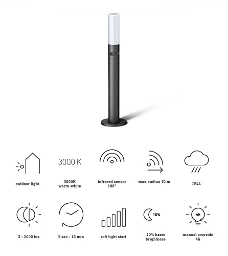 Steinel LED Wegeleuchte GL 65 S Anthrazit, 180° Bewegungsmelder, Gartenleuchte warmweiß, Softlichtstart, Nachtlicht – Bild 4