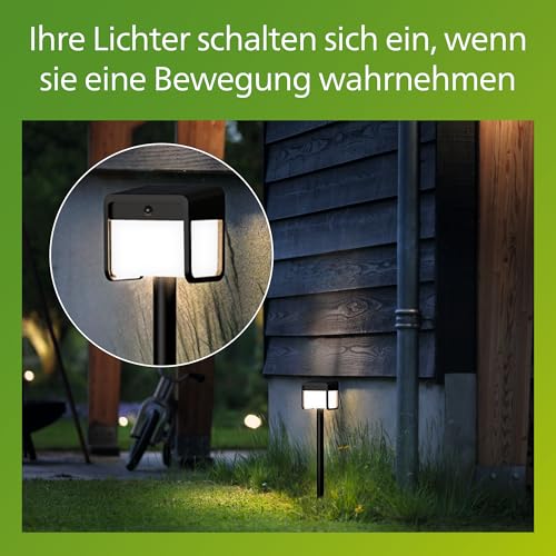 Philips Ezra ultraeffiziente Solar-Sockelleuchte für den Außenbereich mit Sensor, 3000K weißes Licht, 250/25lm, Schwarz – Bild 6