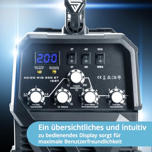 STAHLWERK Schweißgerät 2 in 1 Kombi AC/DC WIG 200 ST - Vollausstattung - WIG & MMA schweißen ist bis 200 A möglich, IGBT-Inverter, HF-Zündung, Smartkühlung, ideal für Aluminium & Stahl – Bild 5