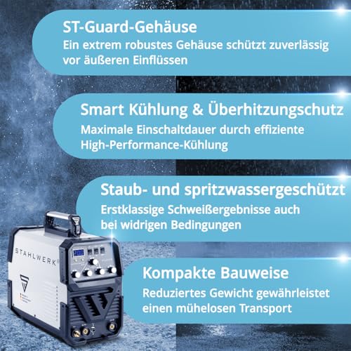 STAHLWERK Schweißgerät 2 in 1 Kombi AC/DC WIG 200 ST - Vollausstattung - WIG & MMA schweißen ist bis 200 A möglich, IGBT-Inverter, HF-Zündung, Smartkühlung, ideal für Aluminium & Stahl – Bild 8