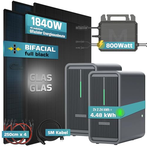 SUNNIVA® 1840W Balkonkraftwerk mit 4.48 kWh Speicher Marstek 2x B2500-D, BIFAZIAL FULLBLACK komplett Steckdose, PV Solaranlage Komplettset mit Solarspeicher, 4x 460W N-Type Glas-Glas Bifacial Module – Bild 2