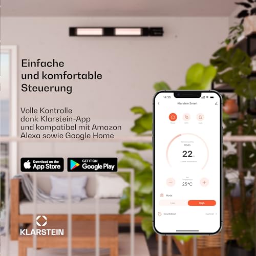 Klarstein Infrarot Wandheizung 2000W – Wandmontage, IP65, 9 Stufen, App & Fernbedienung, Timer, Aluminium, Elektroheizung für 15 m², WLAN, leise, elektrische Wandheizung – Bild 4