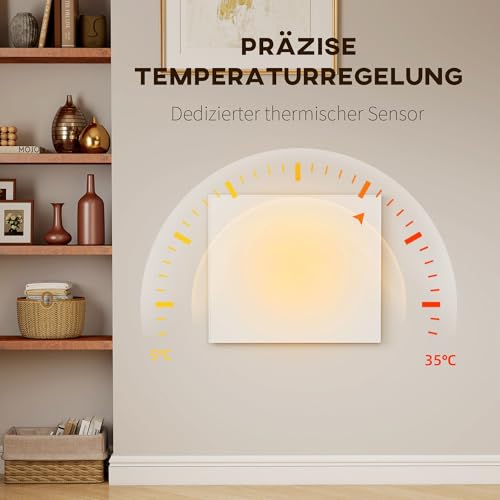 HOMCOM Infrarotheizung 400W mit einstellbarer Thermostat Wandmontage 2-4 Min auf Betriebstemperatur Heizkörper Elektroheizung mit Wochentimer, Überhitzungsschutz, Kindersicherung Weiß – Bild 6