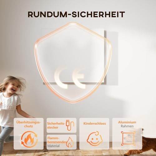 HOMCOM Infrarotheizung 400W mit einstellbarer Thermostat Wandmontage 2-4 Min auf Betriebstemperatur Heizkörper Elektroheizung mit Wochentimer, Überhitzungsschutz, Kindersicherung Weiß – Bild 9