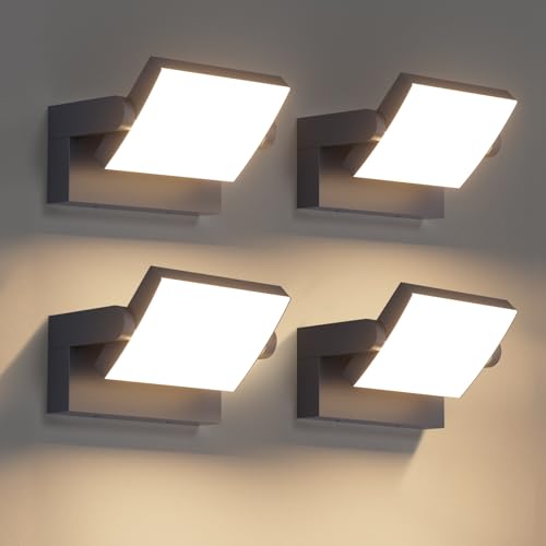 Klighten 4 Stück 24W Außenwandleuchte Außenlampe, Wasserdicht IP65 Wandleuchte Außen Innen Wandlampe mit Schwenkbar LED Panel für Garten Eingang, Anthrazit, 1500 Lumen, Warmweiß 3000K