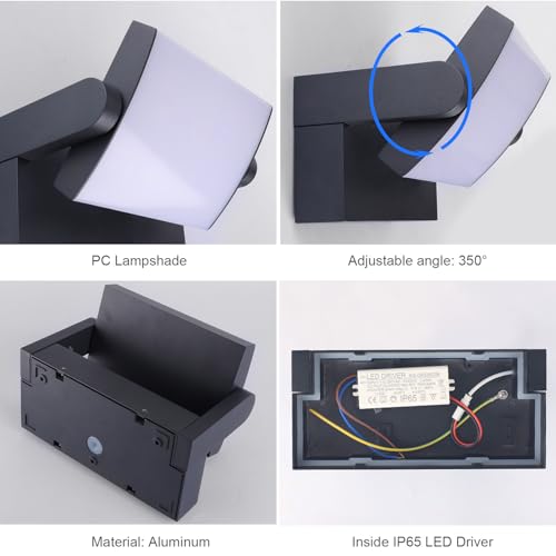 Klighten 4 Stück 24W Außenwandleuchte Außenlampe, Wasserdicht IP65 Wandleuchte Außen Innen Wandlampe mit Schwenkbar LED Panel für Garten Eingang, Anthrazit, 1500 Lumen, Warmweiß 3000K – Bild 3