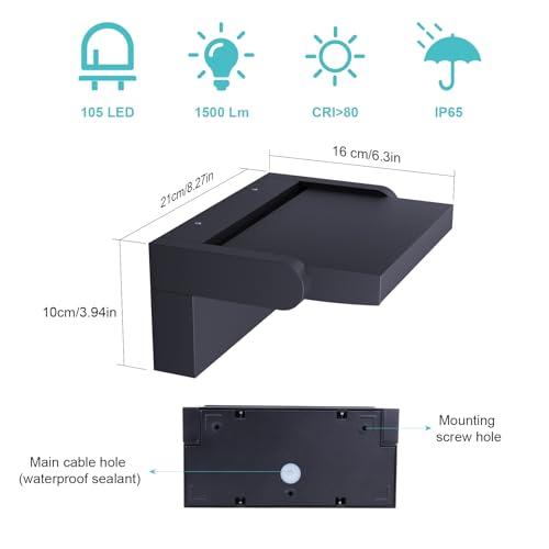 Klighten 4 Stück 24W Außenwandleuchte Außenlampe, Wasserdicht IP65 Wandleuchte Außen Innen Wandlampe mit Schwenkbar LED Panel für Garten Eingang, Anthrazit, 1500 Lumen, Warmweiß 3000K – Bild 7