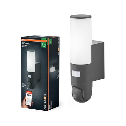 OSRAM SMART Außenwandleuchte mit steuerbarer HD-Kamera, Bewegungsmelder und WiFi-Steuerung, IP44-Schutz, für Eingang und Terrasse, Dark Gray