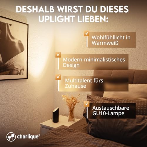 charlique® LED Uplight Spot (2 Stück) schwarz, 6W, Bodenstrahler, LED Bodenleuchte für indirekte Beleuchtung, Bodenlampe innen mit GU10 Lampe 230V, warmes Licht mit 2700 Kelvin – Bild 4