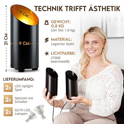 charlique® LED Uplight Spot (2 Stück) schwarz, 6W, Bodenstrahler, LED Bodenleuchte für indirekte Beleuchtung, Bodenlampe innen mit GU10 Lampe 230V, warmes Licht mit 2700 Kelvin – Bild 5