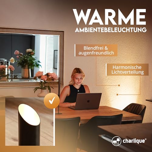 charlique® LED Uplight Spot (2 Stück) schwarz, 6W, Bodenstrahler, LED Bodenleuchte für indirekte Beleuchtung, Bodenlampe innen mit GU10 Lampe 230V, warmes Licht mit 2700 Kelvin – Bild 6
