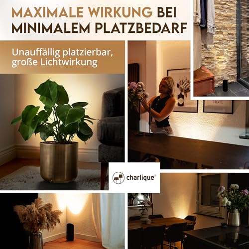 charlique® LED Uplight Spot (2 Stück) schwarz, 6W, Bodenstrahler, LED Bodenleuchte für indirekte Beleuchtung, Bodenlampe innen mit GU10 Lampe 230V, warmes Licht mit 2700 Kelvin – Bild 7