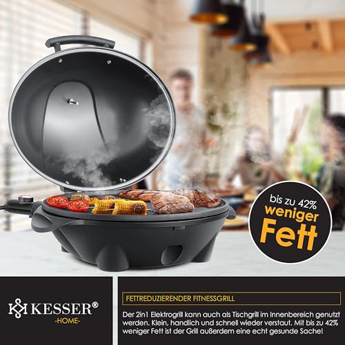 KESSER® elektrischer Elektrogrill 2in1 Tischgrill - Standgrill mit Deckel Standfuß | max. 2400 Watt Thermometer | Antihaftbeschichtung | XXL Grillplatte | integrierte Ablagefläche Elektro-Säulengrill – Bild 5