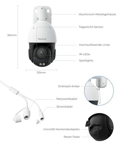 Reolink Smart 4K/8MP UHD PTZ Dome Überwachungskamera Aussen mit revolutionären 16X optischem 3D-Zoom, Farbnachtsicht, Personen-/Fahrzeug-/Tiererkennung, Zwei-Wege-Audio, 24/7 Aufzeichnung, RLC-823S2 – Bild 10