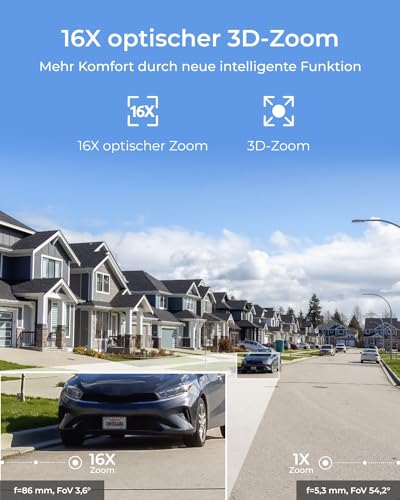 Reolink Smart 4K/8MP UHD PTZ Dome Überwachungskamera Aussen mit revolutionären 16X optischem 3D-Zoom, Farbnachtsicht, Personen-/Fahrzeug-/Tiererkennung, Zwei-Wege-Audio, 24/7 Aufzeichnung, RLC-823S2 – Bild 4