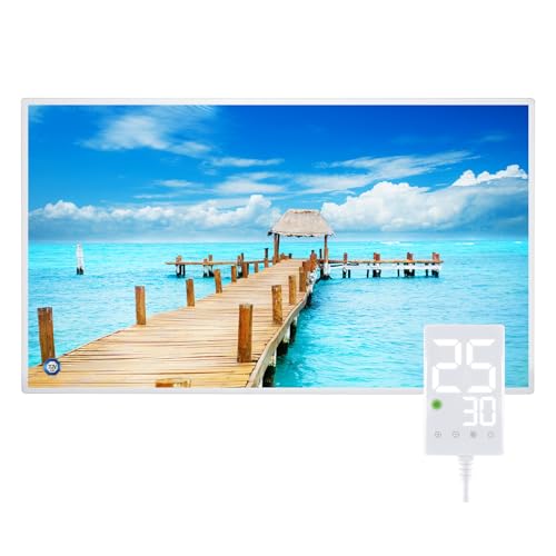 Hocosyme Infrarotheizung Bild 800W, 1-3 Min auf Betriebstemperatur bis 120 Grad - Geeignet für Schlafzimmer, Büro, Küche, Badezimmer - mit Touch-Thermostat - Seebrücke