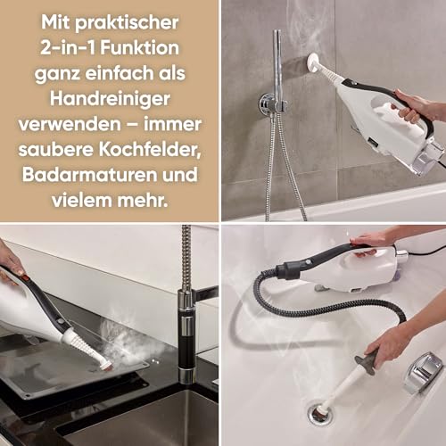 SEVERIN 2-in-1 Dampfreiniger mit Mehrzweck-Funktion & praktischem Kombi-Zubehör, für alle Hartböden und Teppiche, entfernt 99,9% Bakterien, nur 15 Sekunden Aufheizzeit, 9m Kabel, weiß/schwarz, SC 7145 – Bild 2