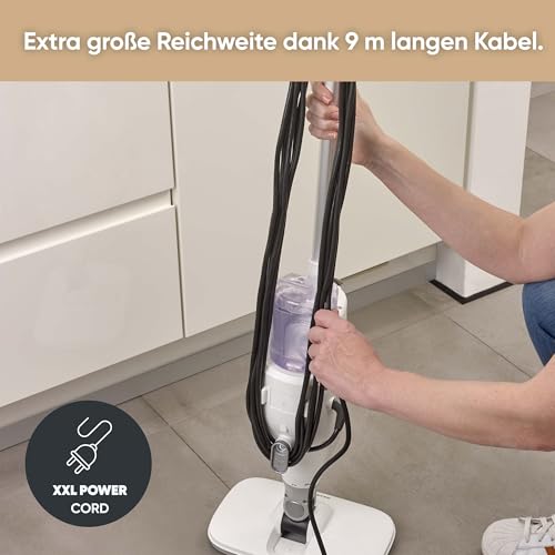 SEVERIN 2-in-1 Dampfreiniger mit Mehrzweck-Funktion & praktischem Kombi-Zubehör, für alle Hartböden und Teppiche, entfernt 99,9% Bakterien, nur 15 Sekunden Aufheizzeit, 9m Kabel, weiß/schwarz, SC 7145 – Bild 5